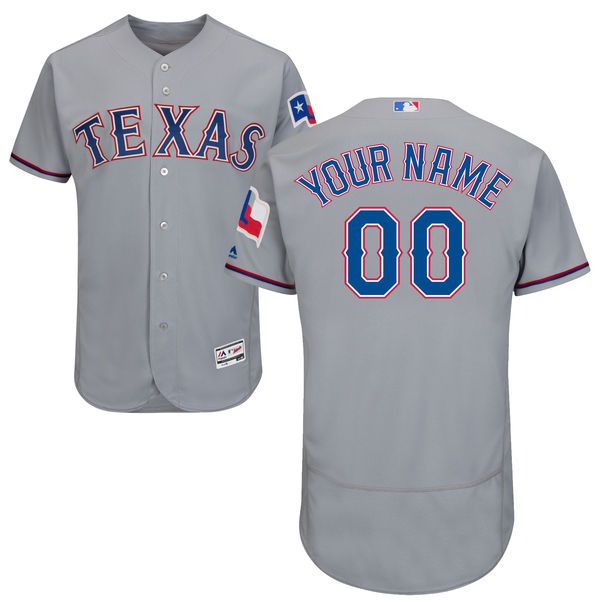 Men Texas Rangers Majestic Road Gray Flex Base Authentic Collection Custom MLB Jersey